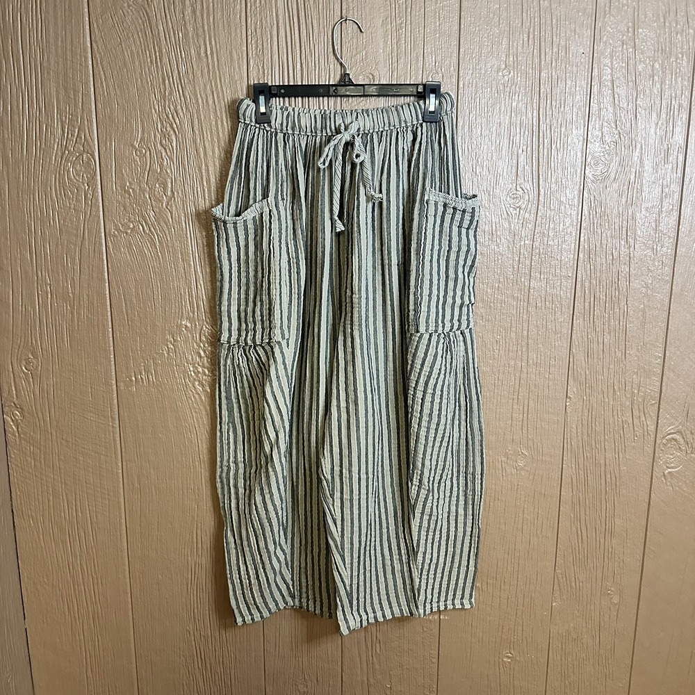 Free People Quinn Cropped Stripe Pants Sz S Women's Casual Harem Pant Coastal